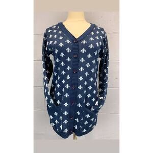 Vintage 1960s Fleur de Lis Novelty Knit Cardigan Sweater B6